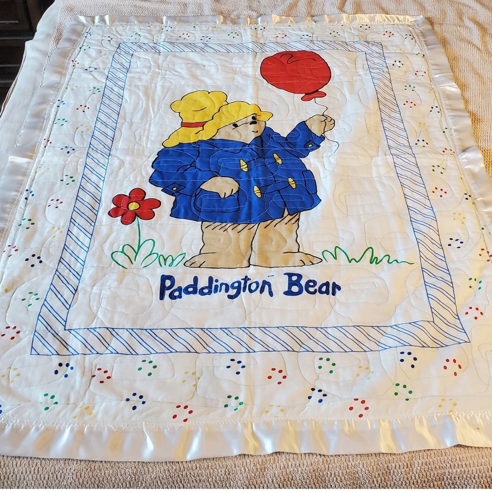 Handmade Paddington Bear Reversible Lightweight Cotton Quilt Satin Trim‎ 45x38